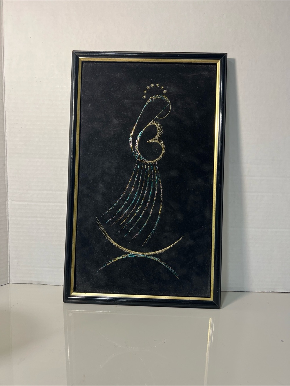 Caritas Mostar Handmade Madonna Child String Art Framed Religious Bosnia 14.5”